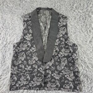 Tayion Mens 44L Gray Floral Wool Silk Jacquard Paisley Back Cadillac Vest